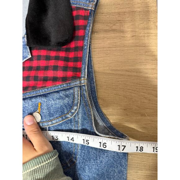 Vintage 90s Threads on Threads Denim Vest S/M Plaid Patchwork Jean Vest Faux - Picture 5 of 6